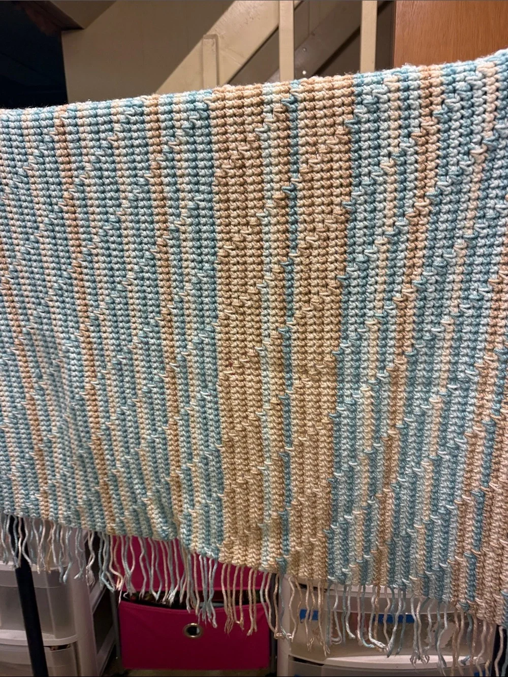 Handwoven Cream & Light Blue Striped Throw Blanket